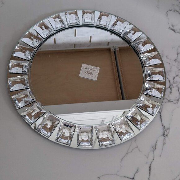 one 13" Round Mirror glass Charger Plate CrystalRim Wedding Jewelry Serving Tray - Picture 2 of 7